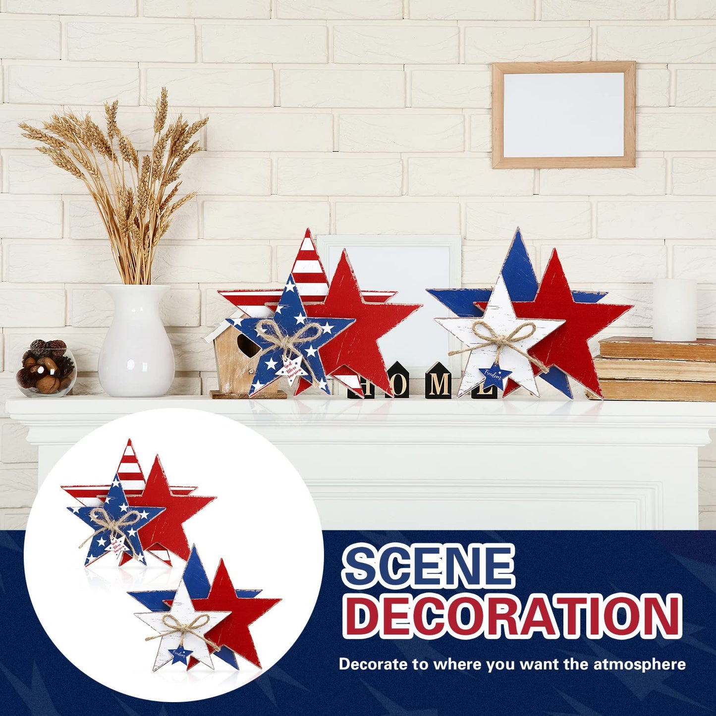 Pinkunn 2 Pcs 4th of July Wooden Star Decoration 250th Anniversary Large Faith Sign Patriotic Wooden Home Table Decor for Living Room Dining Table Centerpieces Memorial Day Decorations