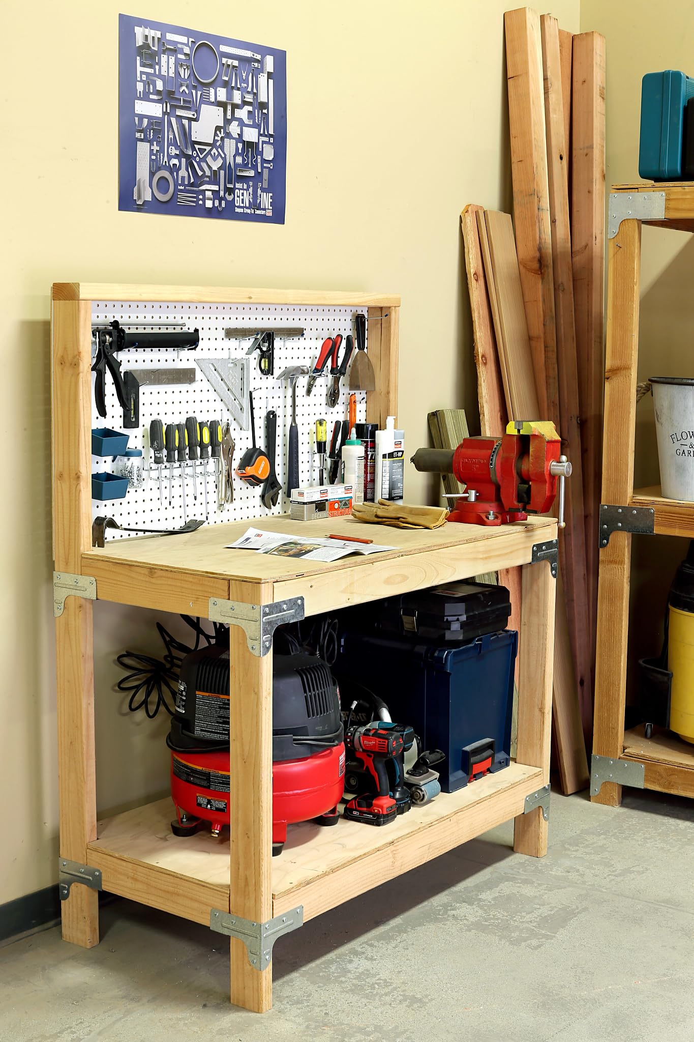 Simpson Strong-Tie WBSK - Workbench and Shelving Hardware Kit Featuring Rigid Tie RTC2Z Corner Connector & Wafer-Head Screws, Ideal for Woodworking & Home Improvement Projects