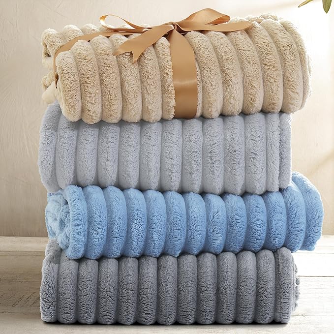 decorUhome Soft Fleece Grey Blanket King Size for Bed, Cozy Fluffy Plush Flannel Large Striped Throws for Couch Sofa, Lightweight Decorative Fuzzy Blanket for Woman, 108x90 Inches