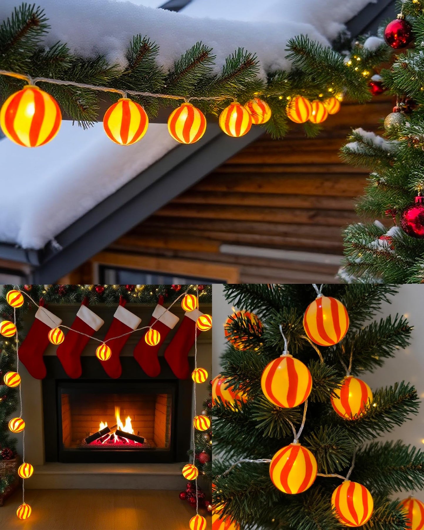Myhimx Christmas Lights Battery Operated 10Ft Red and White Christmas Ball Ornament Light 20 LED Candy Globe String Lights with 8 Modes & Timer for Outside Indoor Bedroom Patio Office Home Xmas Tree