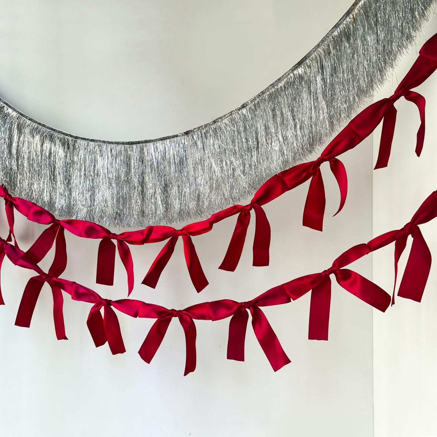 Eanjia Pre-Assembled Red Bow Garland | Double Side Satin Silk Bow Banner and Extend Ribbon for Coquette Birthday Bridal Shower & Bachelorette Party,Read to Hanging (Red, 6ft)