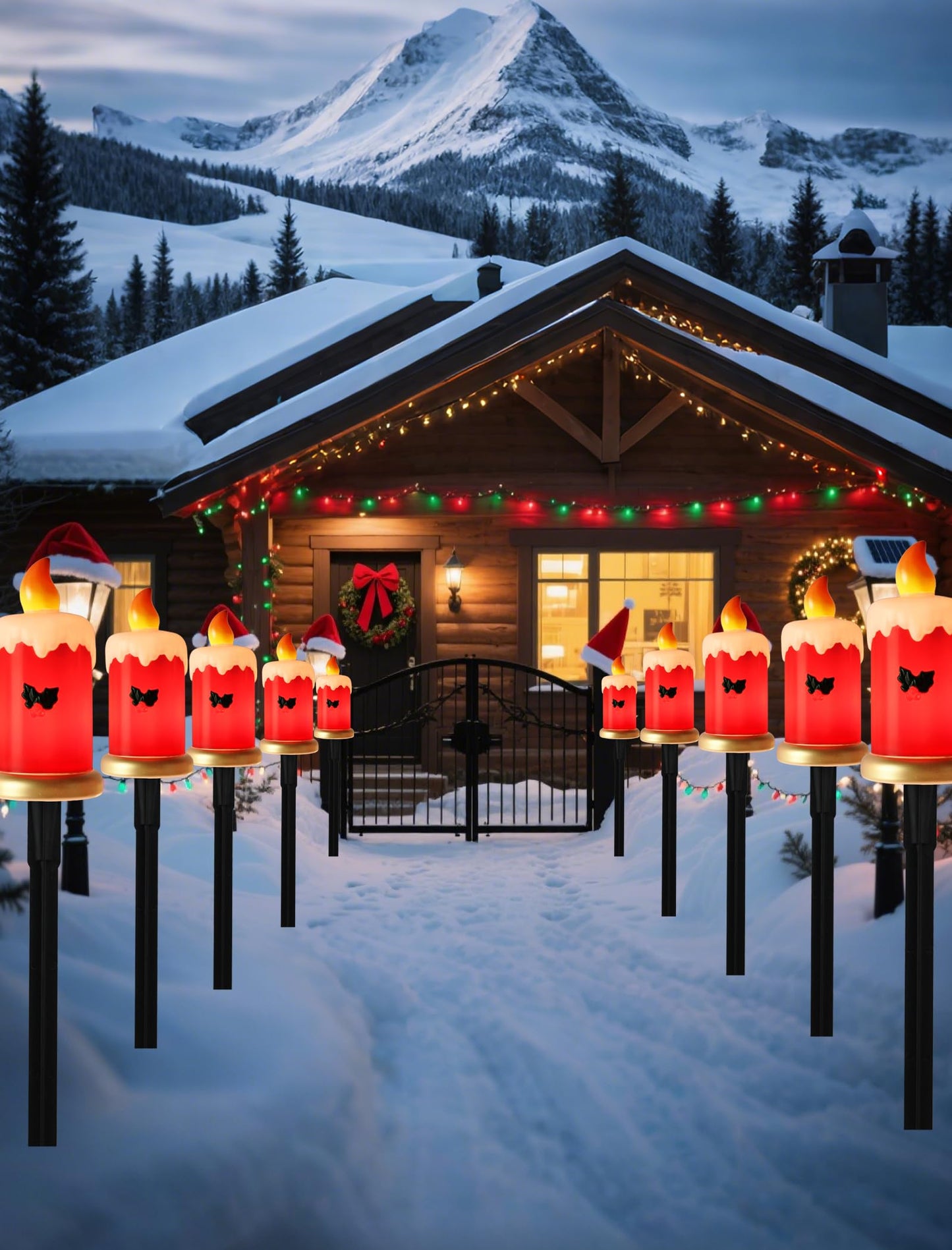 Hobbynors Set of 5 Christmas Candle Pathway Lights, Classic Red Outdoor Christmas Decorations for Yard, Weatherproof C7 LED Garden Stakes for Holiday Entryway & Walkway