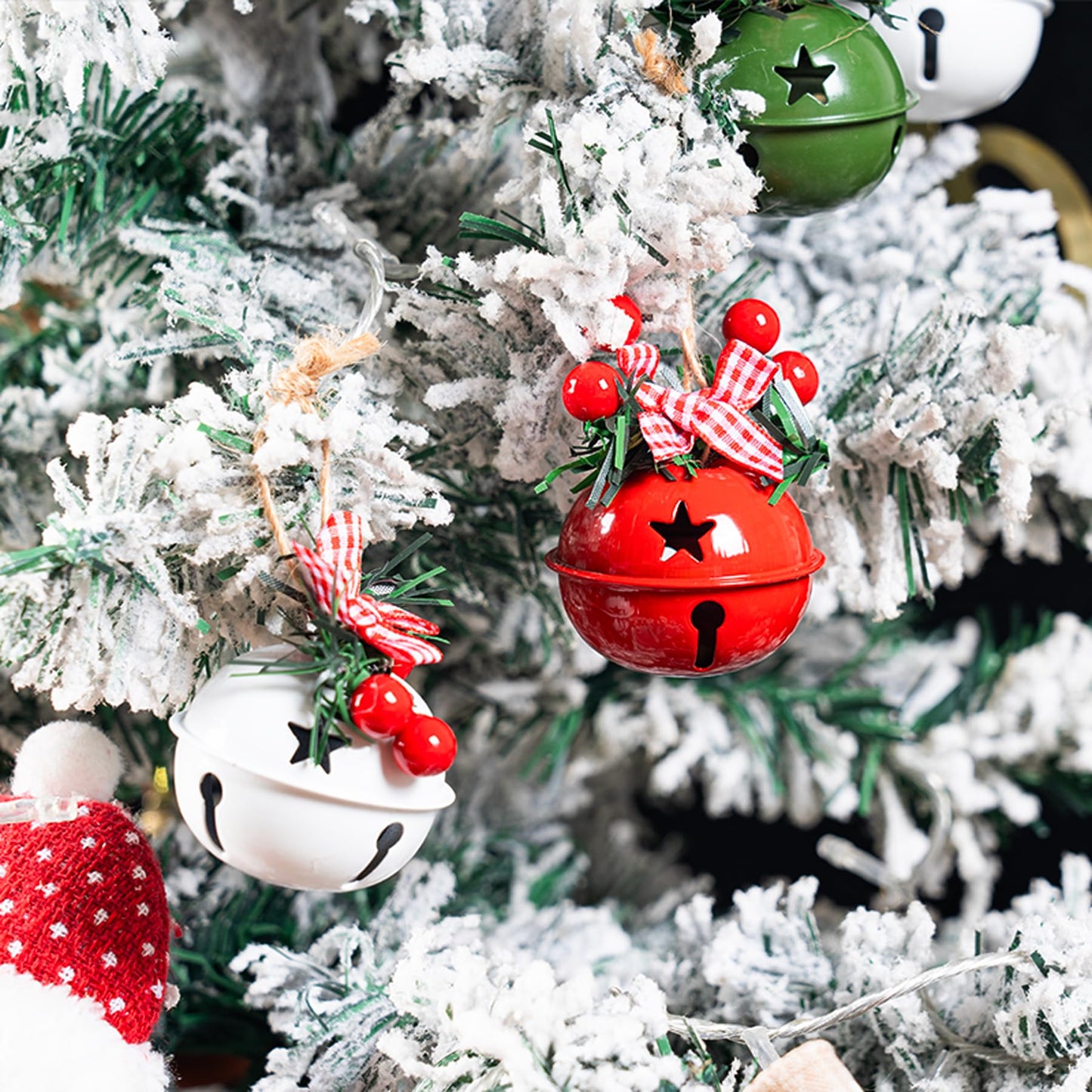 18 PCS Christmas Jingle Bells Ornaments in Red White Green Ornaments Christmas Tree Bells Pendant,Christmas Holiday Party Supplies for Christmas Tree Decor,Wreath,Window Memorial Ornament(Bell-Mix)