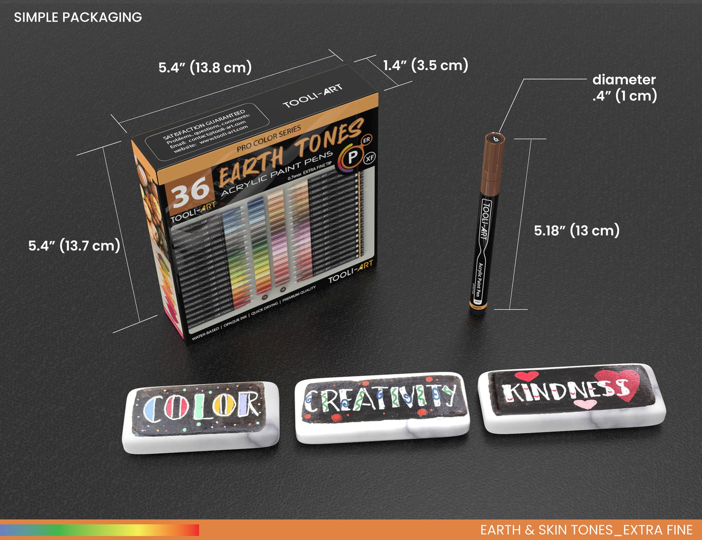 36 Acrylic Paint Pens Skin and Natural Earth Tone Marker Set For Rock Painting, Canvas, Mugs, Glass, Plastic, Wood, Metal, Fabric, Scrapbooking, Most Surfaces. Quick Drying Waterbased (EXTRA FINE)