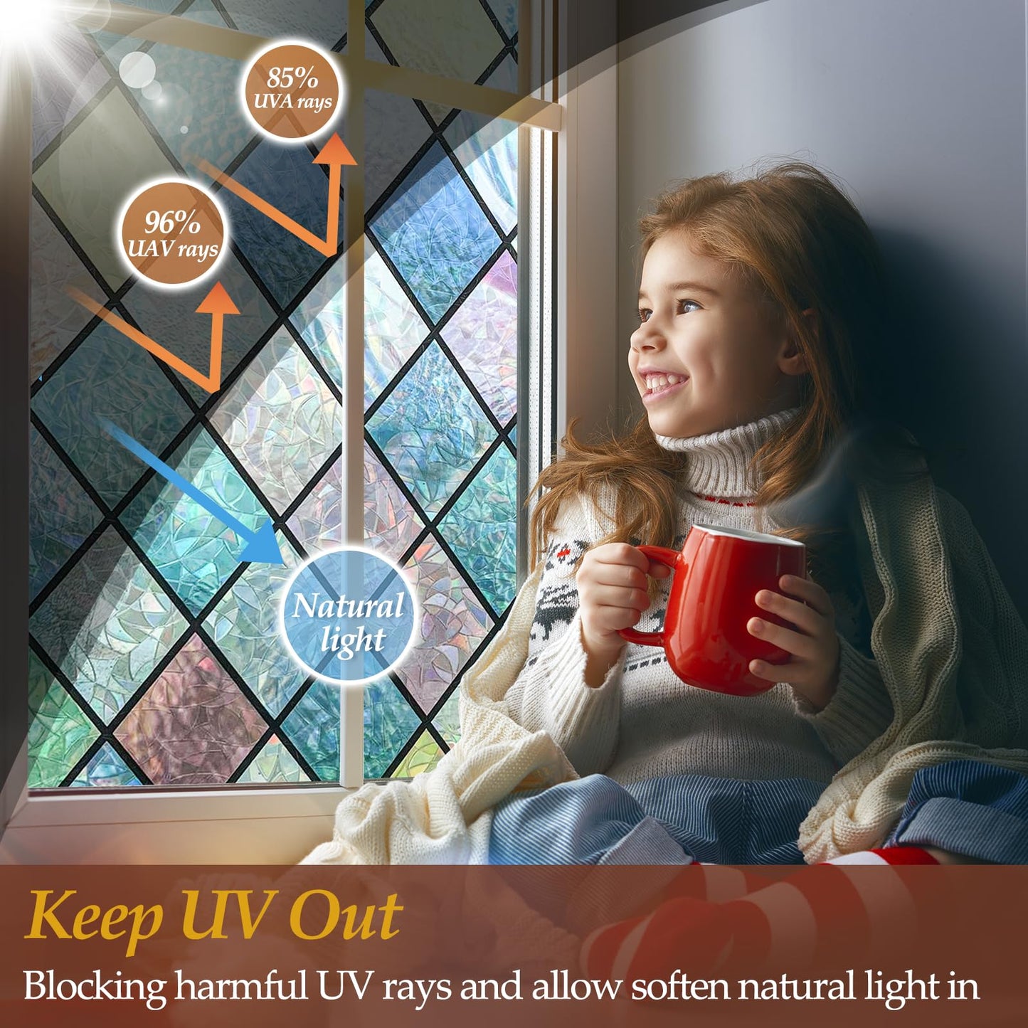 Niviy Stained Glass Window Film Tint, Privacy Film for Glass Windows Vinyl Non Adhesive Anti UV for Home Office 17.7 x 157.4 inches