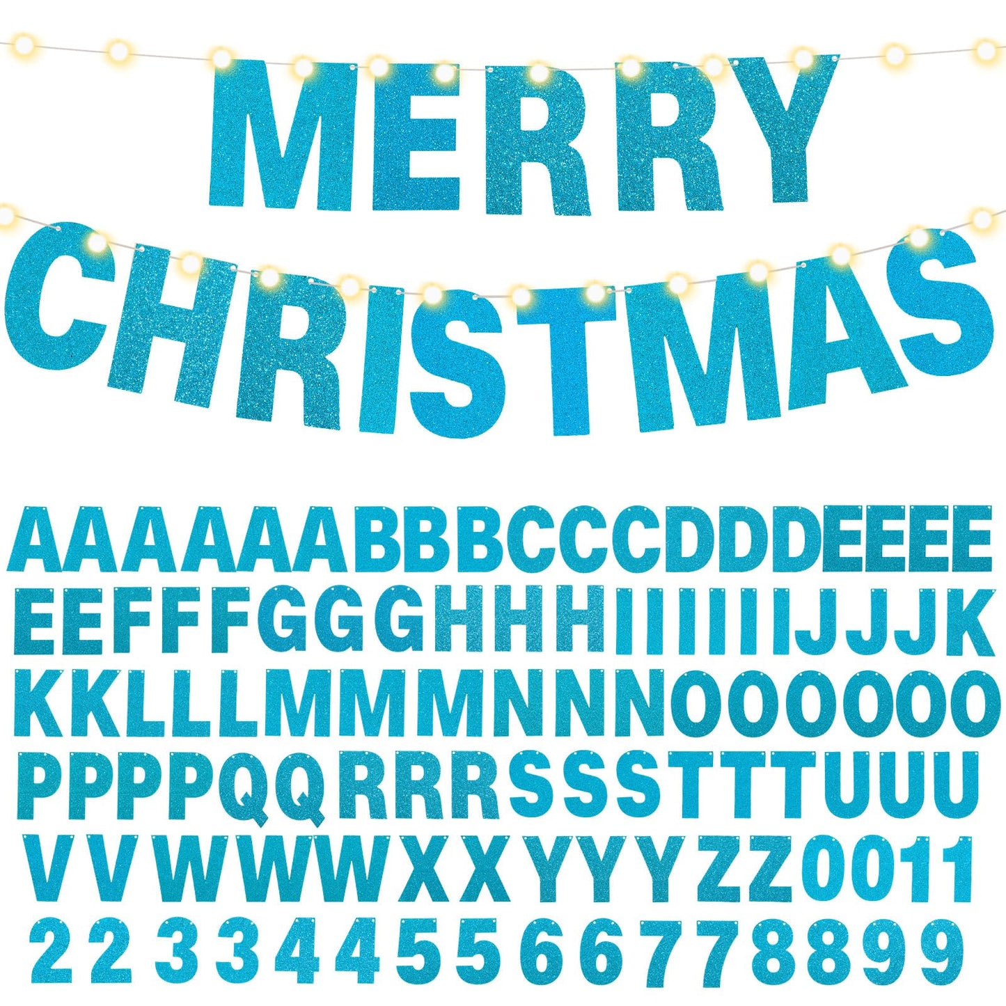 TaoBary 112 Pcs DIY Letter Kit Glitter Customizable Banner Letters Include 107 Letters and Numbers 3 Rope and 2 Needles for Birthday Halloween Christmas Wedding Valentine Party Decor(Baby Blue)