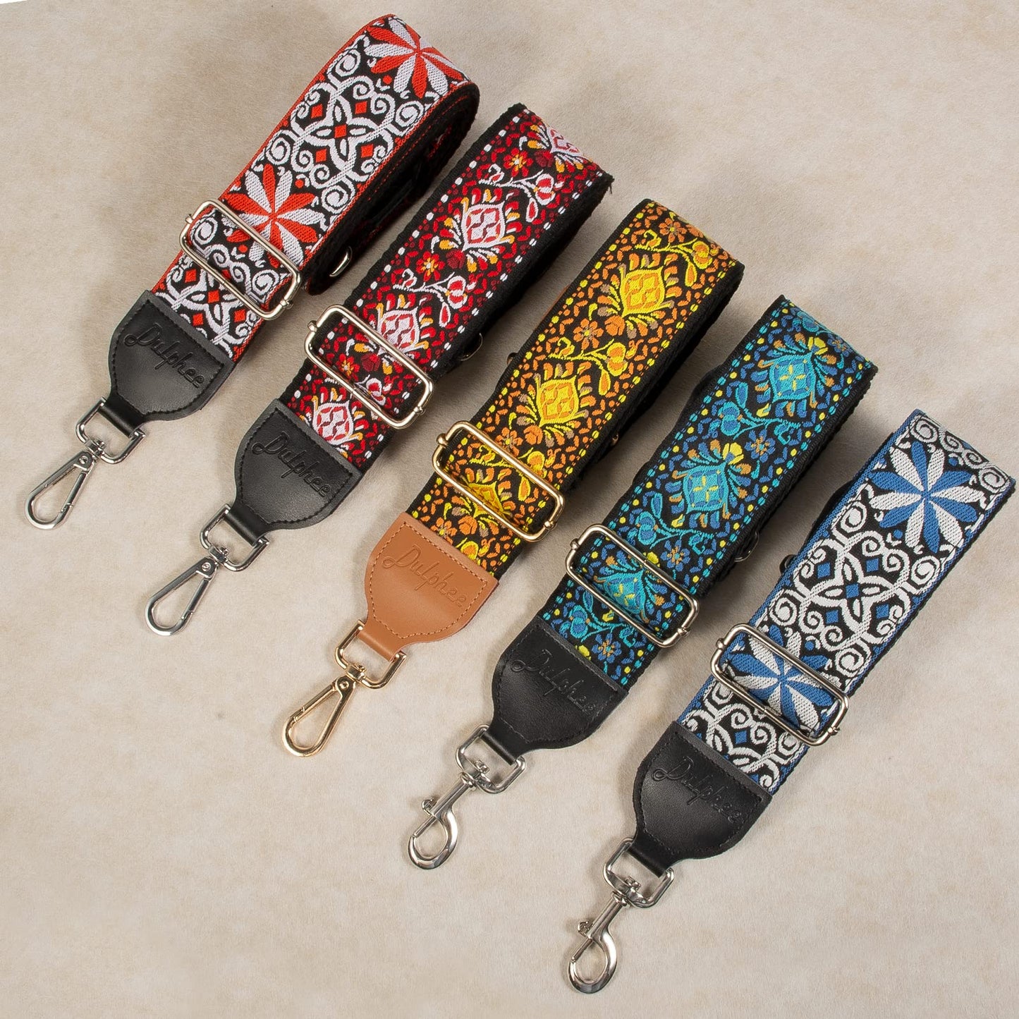 Dulphee Purse Strap, Jacquard Embroidered 2" Wide Soft Cotton & Leather Ends Purse Straps Replacement Crossbody Bag Straps (Jacquard Teal Blue)