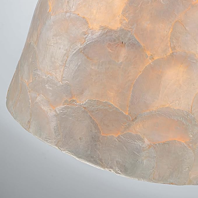 1-Lights Capiz Shell Chandelier, Coastal Design, Modern Pendant Light Fixture for Dining Room, Living Room, Kitchen Island, D7 x H18~66"(Adjustable Height), Shell Lampshade & Gold Finish Frame