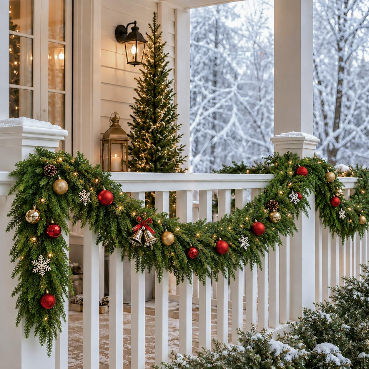 FesNiva 1 Pack Artificial Norfolk Pine Garland, Winter Greenery Garland for Christmas Decorations, Ideal for Mantle, Table, Fireplace, Home and Holiday Decor (5.6 FT)