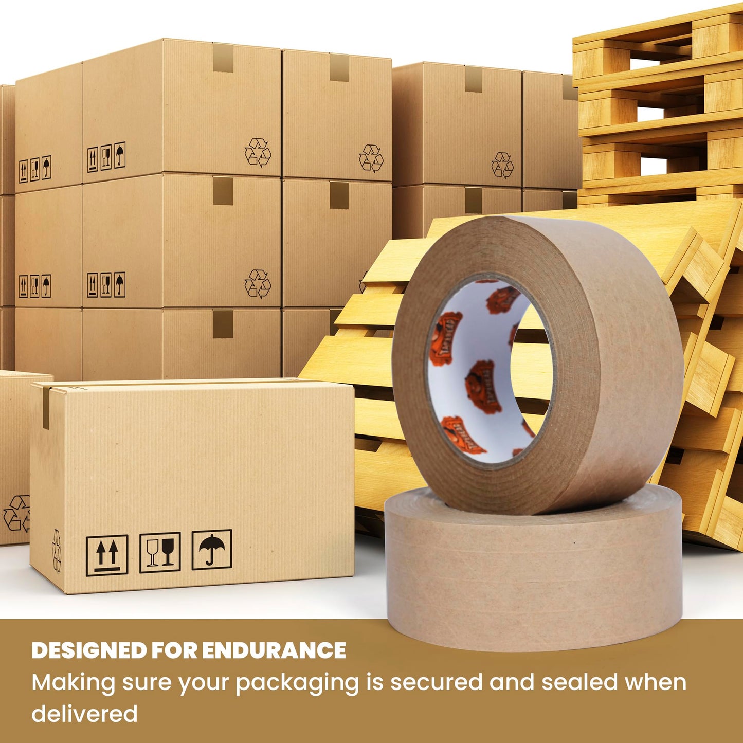 TAPEBEAR Water Activated Tape, Fiber Reinforced Gummed Tape 2inch x 165ft, Eco-Friendly Kraft Paper Tape Biodegradable Brown Packing Tape for Security Sealing, Heavy Duty Packaging and Shipping