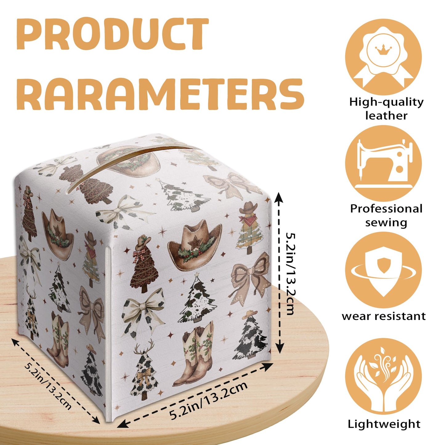 Country Christmas Tissue Box Holder, Cowgirl Boots Hat Christmas Trees Leather Tissue Box Cover Square, Paper Facial Decorative Tissues Cover for Bathroom Kitchen Office Home Decor-B33