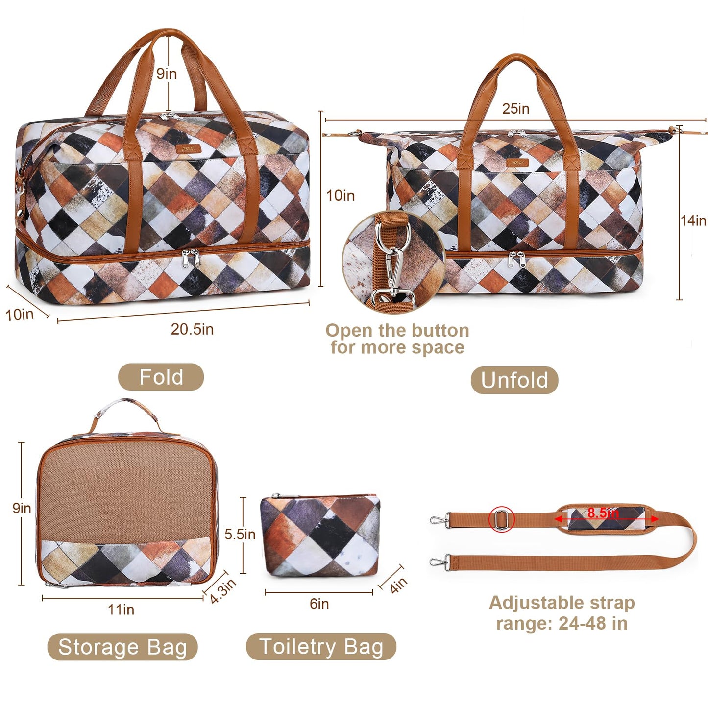 IBFUN Weekender Bags for Women, Travel Duffle Bag with Shoe Compartment Carry on Weekender Overnight Duffel for Weekend Travel Business Trip 3PCS