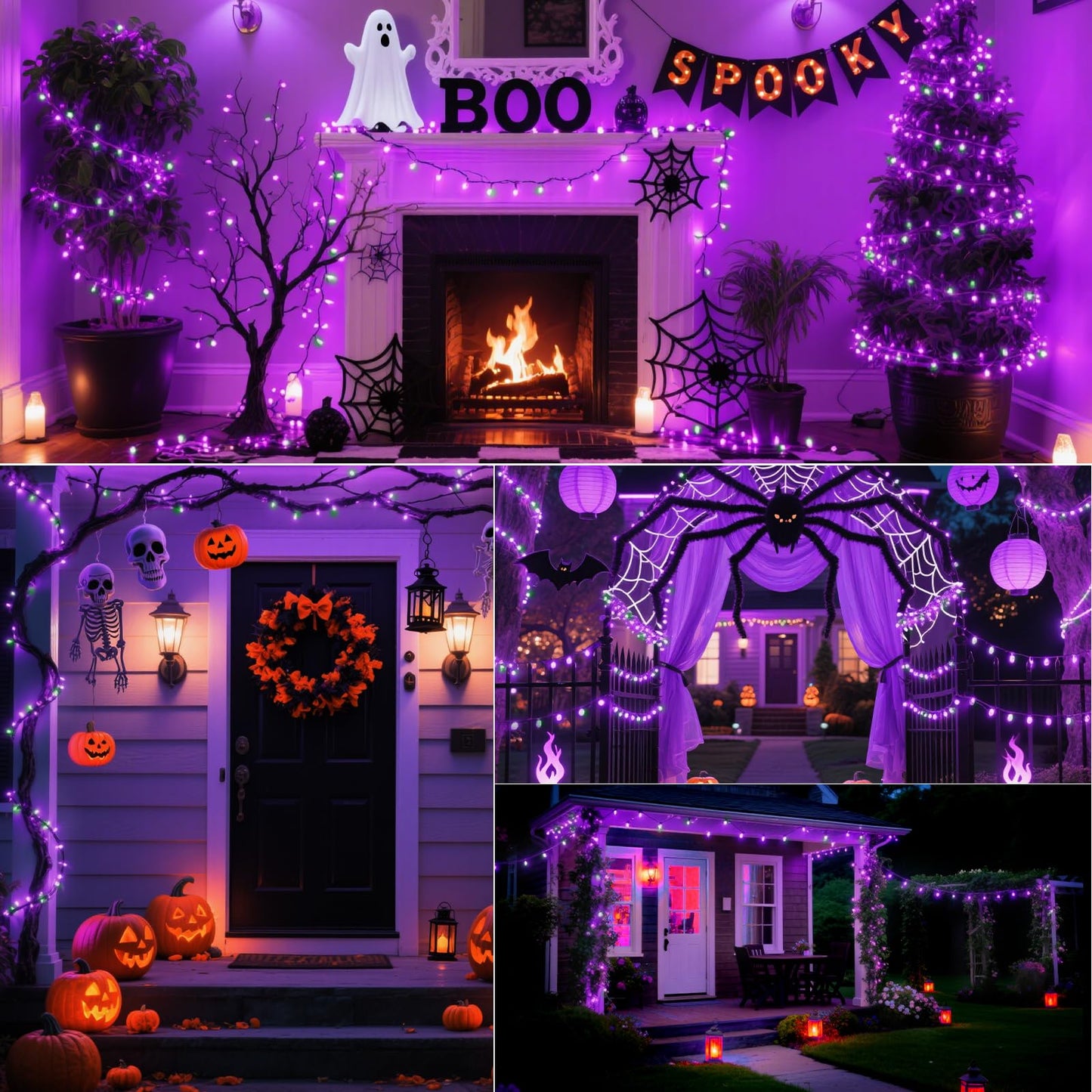 SUPHONOR Christmas200-Count Mini Purple & Green String LightsUL-Certified, Equipped with 8 Lighting Modes, Perfect for patios, Fences and Holiday Occasions.(40ft)