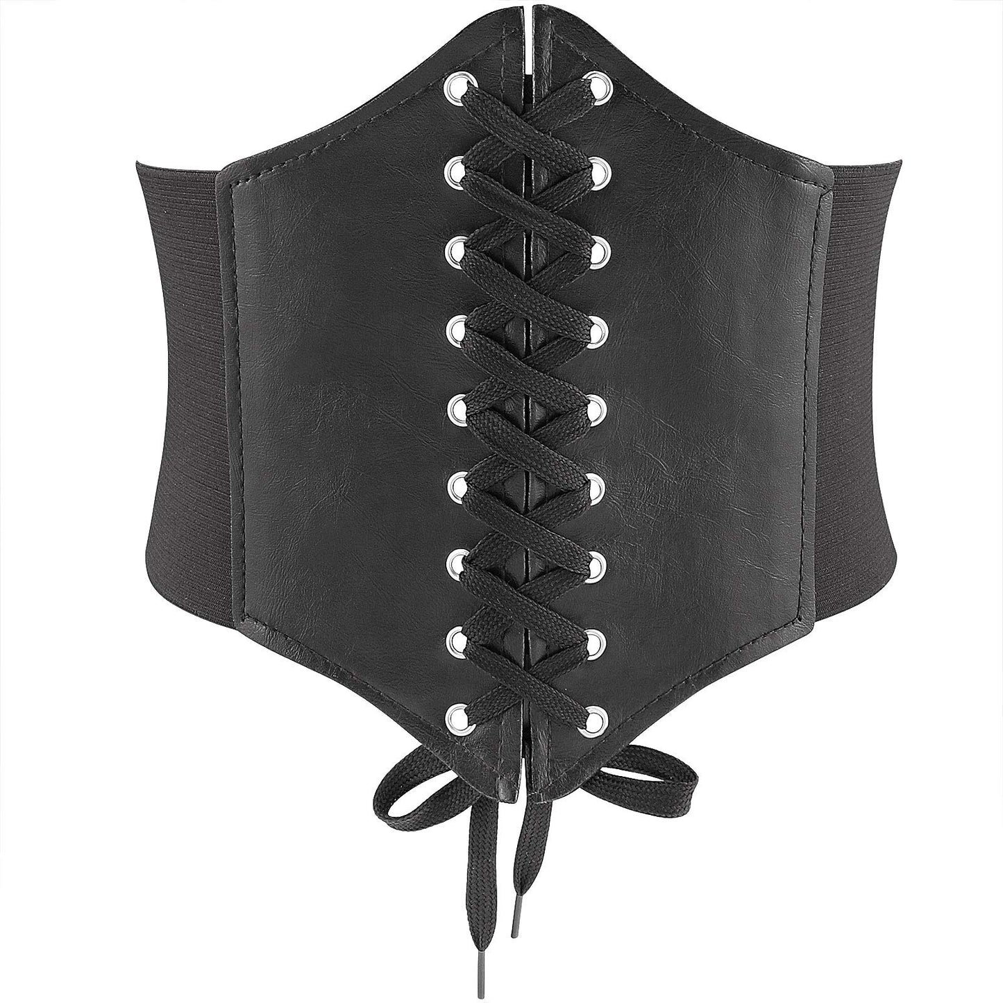 Glamorstar Corset Belt for Women Lace-up Leather Elastic Belts for Dresses Wide Tied Waspie Cincher Belts 85cm Black