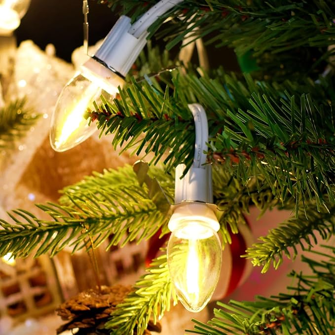 Accessory Cord with LED Light Bulb 16.2ft, 10 LED Light Bulb C7 Light Cord Clip Christmas Village Lights Blow Mold Light Cord for Halloween, Christmas Village Houses, Craft Projects