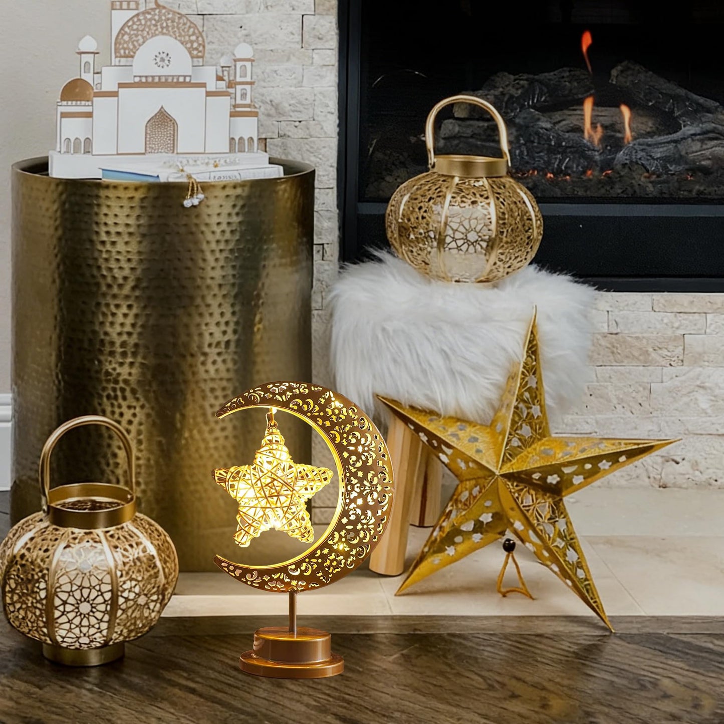 Lifnatty Ramadan Decorations Moon Lamp, Ramadan Decor for Home, Eid Mubarak Decorations, Ramadan Eid Gifts, Enchanted Lunar Table Lamp, Half Moon Lights, Battery Operated Moon Star Night Light