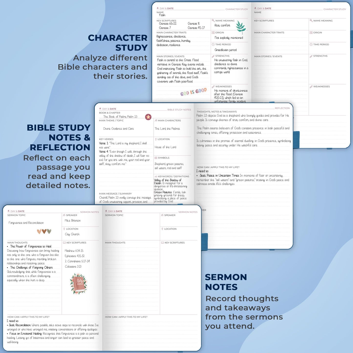 Clever Fox Bible Study Journal – Church Notes Notebook – Note Taking & Journaling Kit – Faith Based Religious Gifts & Accessories (Mystic Blue)