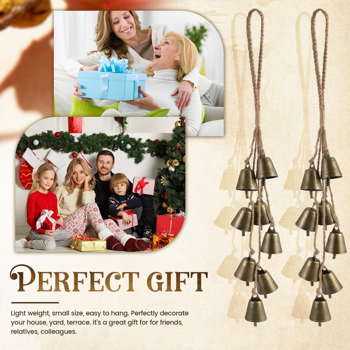 2 Pack Witch Bells for Door Knob Protection Outdoor Bells Small Hanging Bells for Door knob Witches Bells Magic Wind Chimes for Home Protection Witch Bells Kit(Rustic)