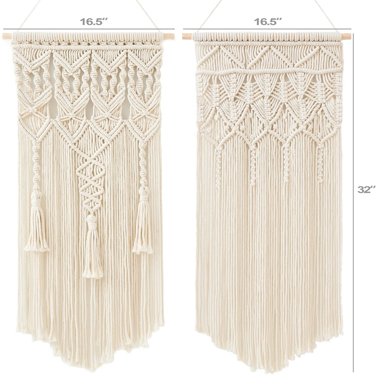 Mkono 2 Pcs Macrame Woven Wall Hanging Boho Chic Geometric Art Decor - Beautiful Bedroom Nursery Apartment Home Decoration, Gift for Girls Adults Birthday Christmas, 32" L x 16.5" W