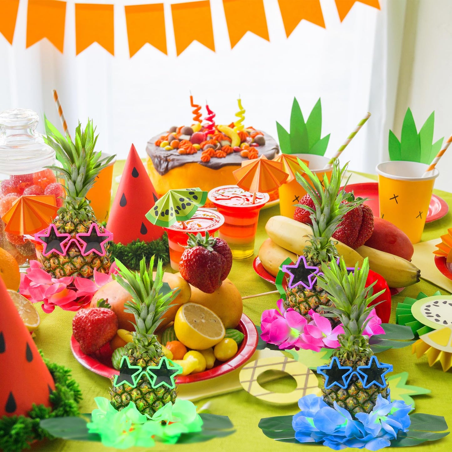 Rotatingpals 6 Sets Pineapple Table Centerpieces Hawaiian Party Sunglasses Luau Table Decorations Tropical Decor for Beach Summer Party(Star)