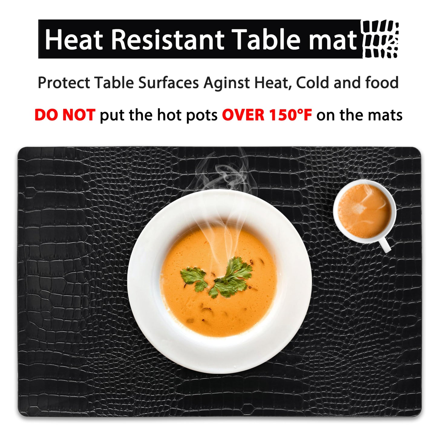 Set of 4 Faux Leather Placemats, PU Table Mats, Waterproof, Stain Resistant, Heat Resistant, Easy to Clean for Kitchen Dining Table,Conference Table