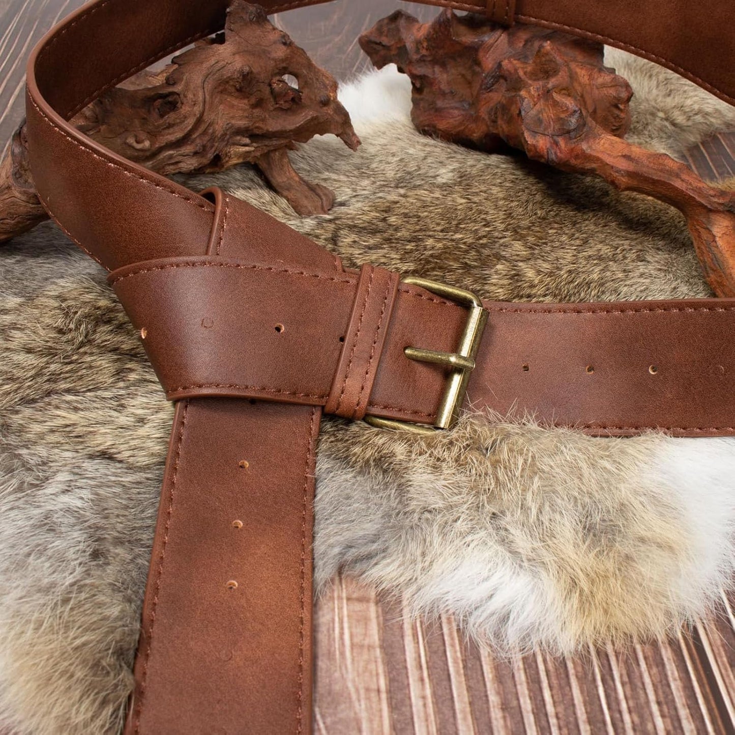 Renaissance Belt Pouch Purse Viking Bracer Hook Halloween Set Medieval Festival Costume Accessory Casual Fanny Pack Waist Bag (Dual-Brown)