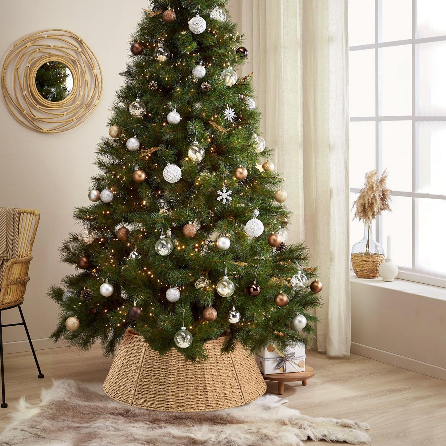 Kafuzi Christmas Tree Collar,24in Woven Christmas Tree Collars for Artificial Trees,Rattan Ring Base Cover Rustic & Farmhouse Holiday Decorations -Natural