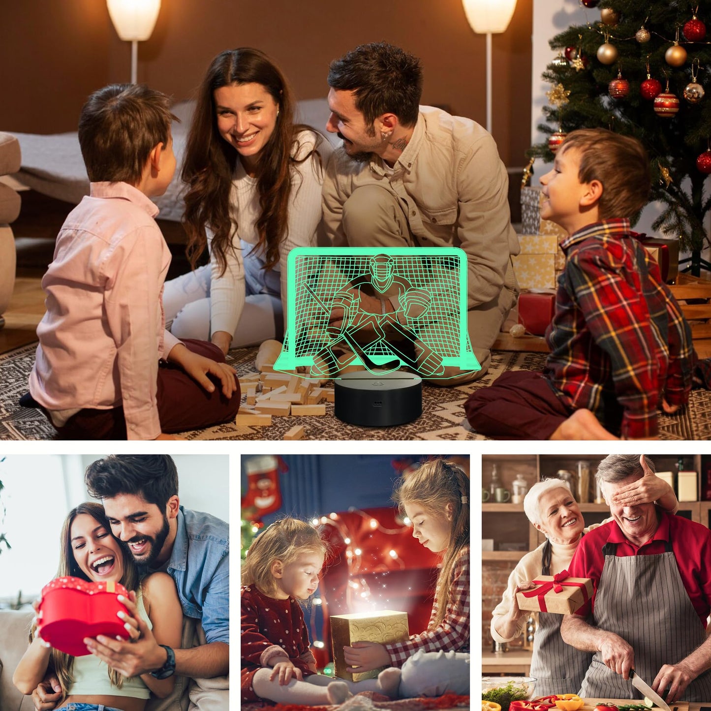 CoolGift Mart Ice Hockey Night Light, 3D LED Optical Illusion Lamp with Remote Control and Timer, Perfect Christmas and Birthday Gift Idea for Boys, Kids, and Teen