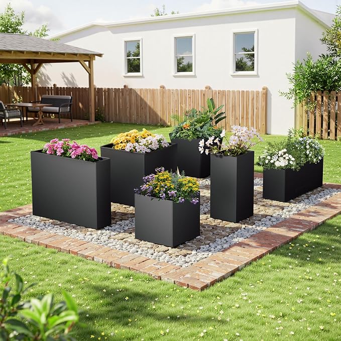 Metal Planter Box 38" x 10"x 30",Heavy-duty Galvanized Steel Outdoor Planter with Removable Built-in shelf and Drainage Holes,Rectangular Planter for Porches, Gardens, Patios, and Courtyards,Black