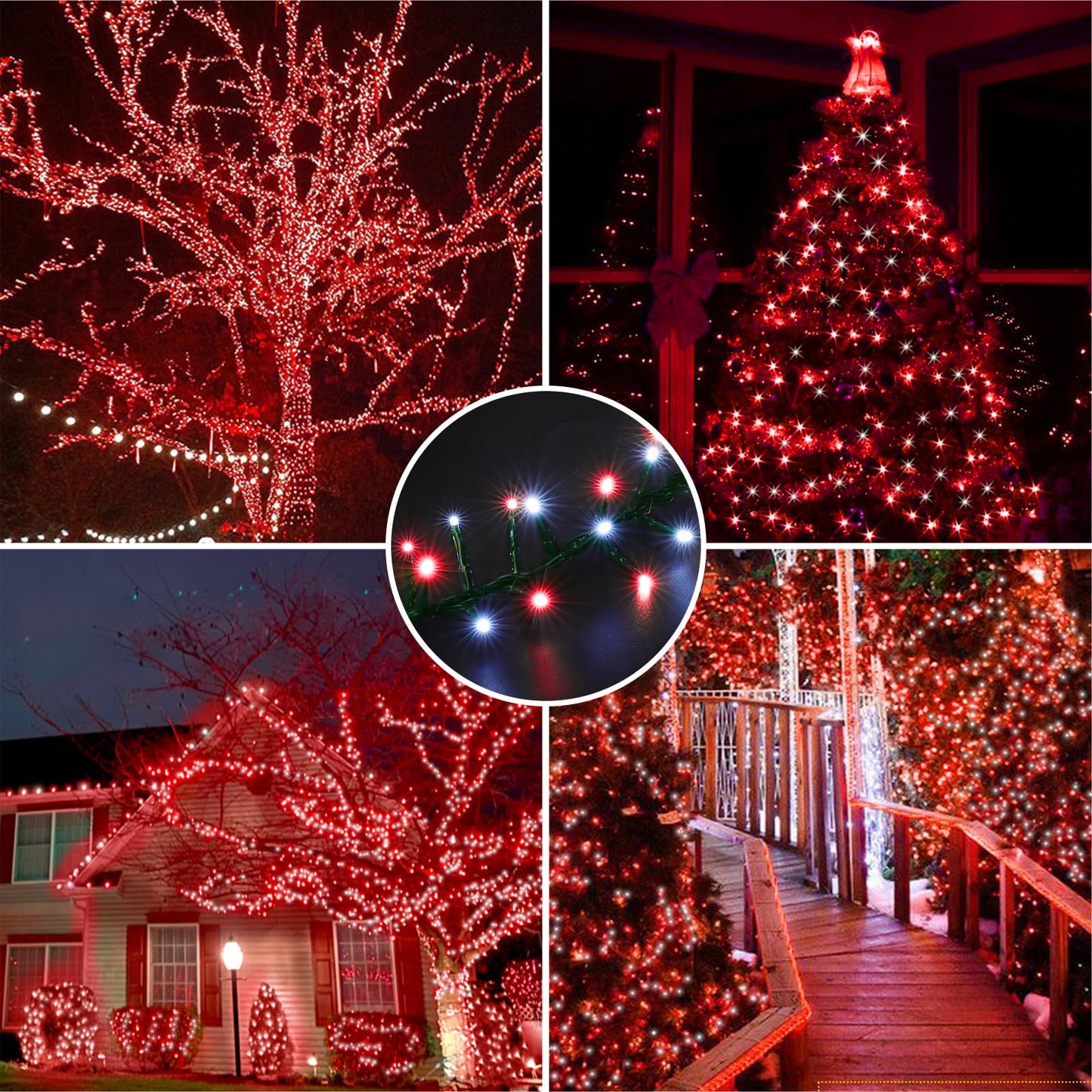 LAMPHOME 500 LED String Lights Outdoor, 16 Modes Plug in Twinkle Fairy Lights for Bedroom, 46ft 500LED Christmas Lights Cluster Lights Outdoor Waterproof Red&White Bulb