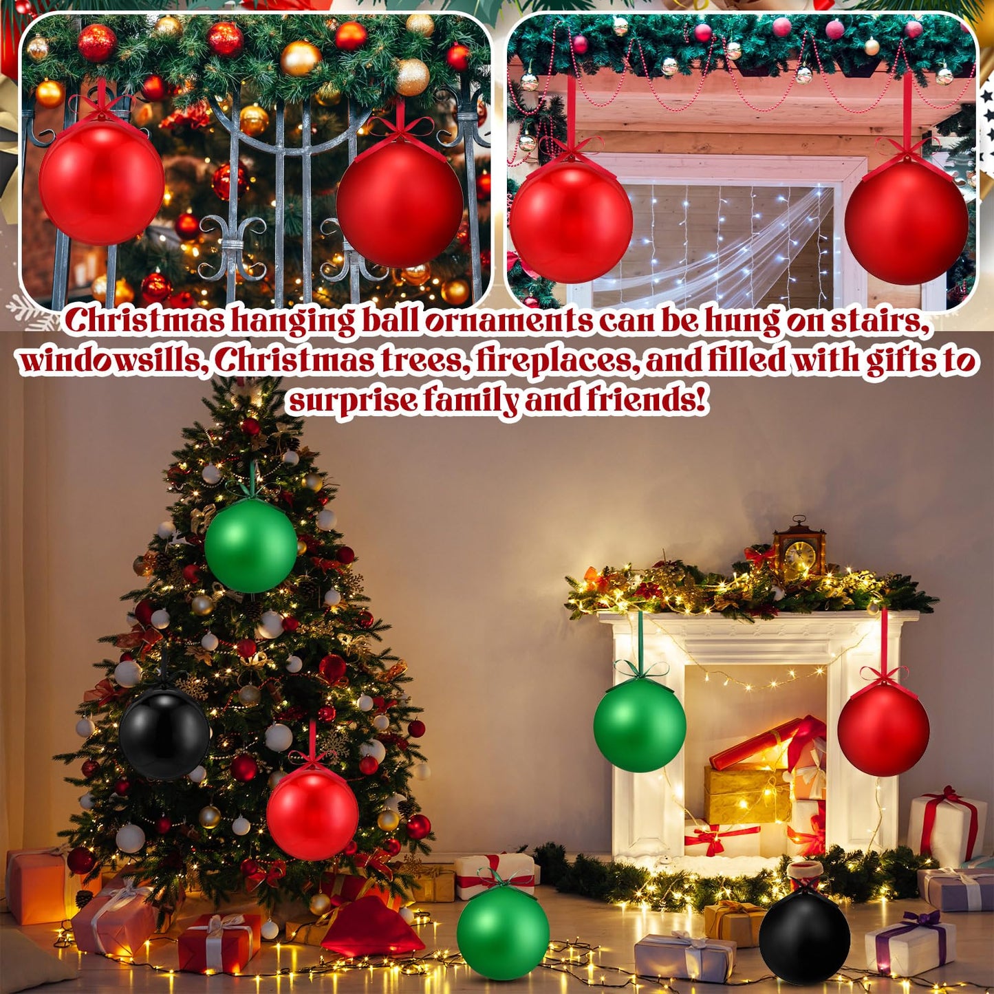 Zubebe 2 Pcs 8" Giant Fillable Christmas Ornaments with Ribbons Oversized Plastic Xmas Balls for Outdoor Lawn Yard Decor, Tree Hanging, Holiday Gifts(Matte Red, Shiny Red)