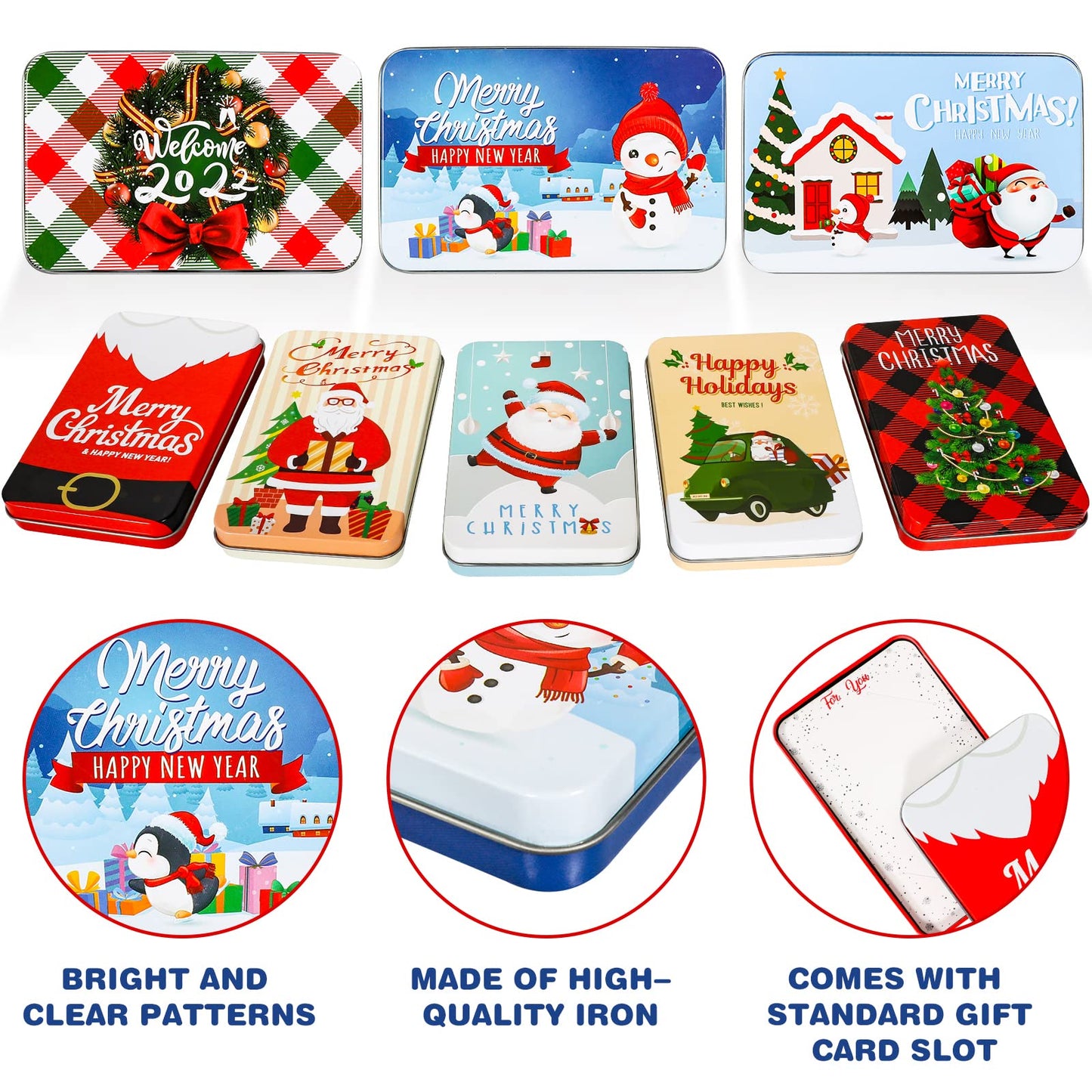 MGparty 16 PCS Christmas Gift Card Tin Holder Boxes Unique Gift Card Tin Boxes Holders with Lids for Christmas Holiday Gift Box Set, Xmas Party Favors
