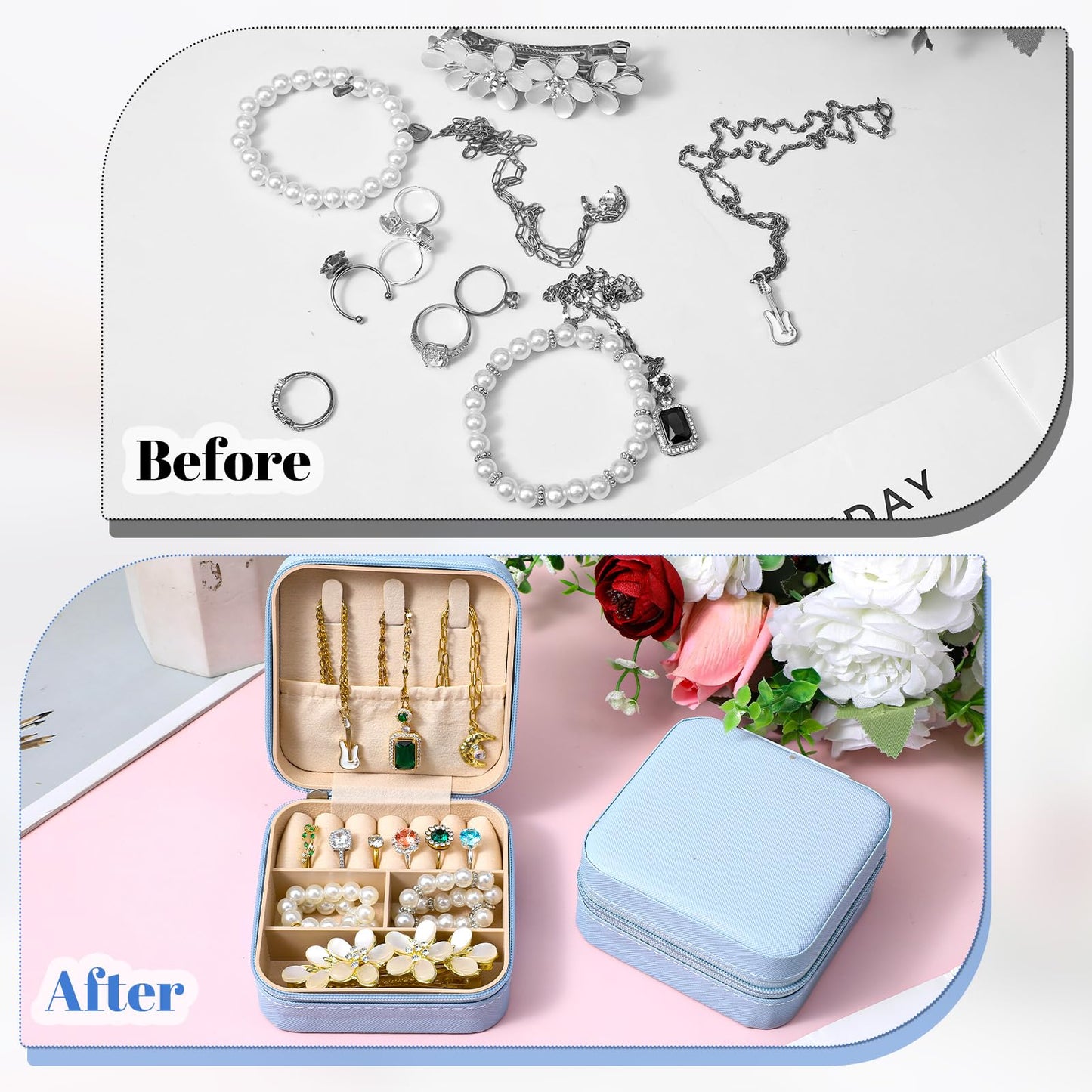 moheaaei 12 Pcs Mini Jewelry Box Travel, Mini Blue Jewelry Box Organizer - Portable PU Leather Case for Rings, Earrings, Necklaces, Bridesmaid Gifts & Accessories Storage