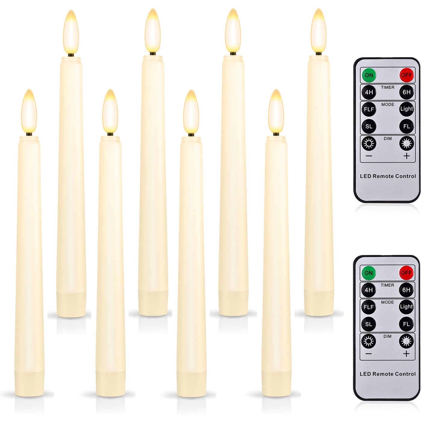 FPOO 8PCS Flameless Flickering Taper Candles with 2 Remote Control and Timer, 8 Inch 3D Wick Floating Flickering Flame, Battery Operated LED Window Candle Lights, Christmas Home Wedding Decor (Ivory)