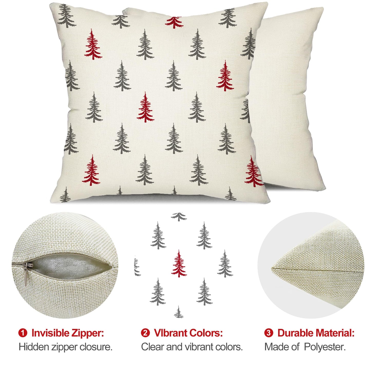 DFXSZ Christmas Pillow Covers 18x18 inch Set of 2 Christmas Tree Decorative White Throw Pillow Covers Winter Famliy Decoration for Home Couch TH-30G18
