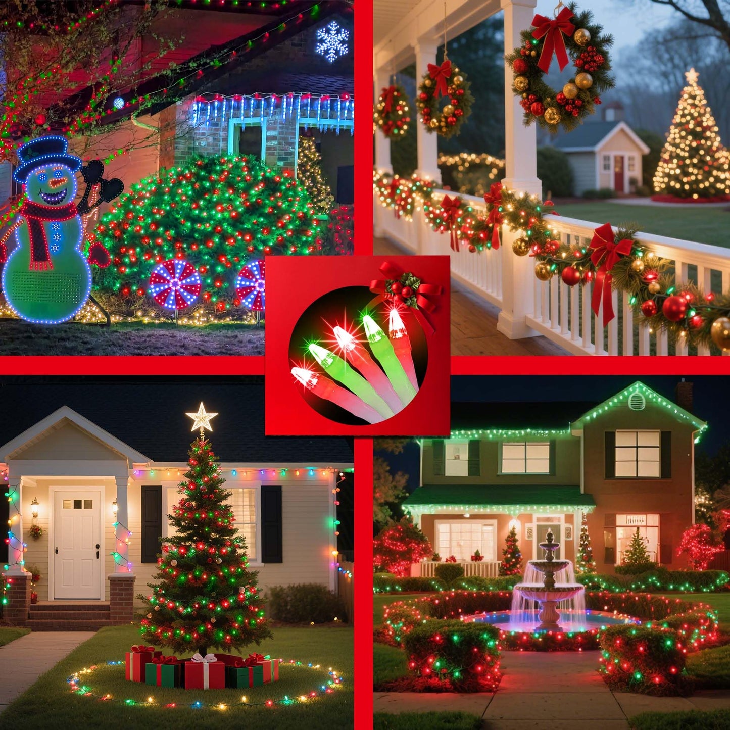 300LED Chrstmas Lights, 75ft Indoor Outdoor Christmas String Lights with 12 Modes, Red & Green ChristmasTree Lights with Timer Dimmable Connectable for Fence Garden Wedding Party Decor Red & Green