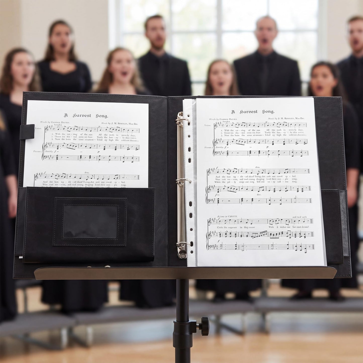 GraduatePro Large Capacity Sheet Music Folder with Hand Strap, 3 Rings Binder with Elastic Band for Choir and Performance, 10 Pockets for Sheets 8.5 * 11/A4