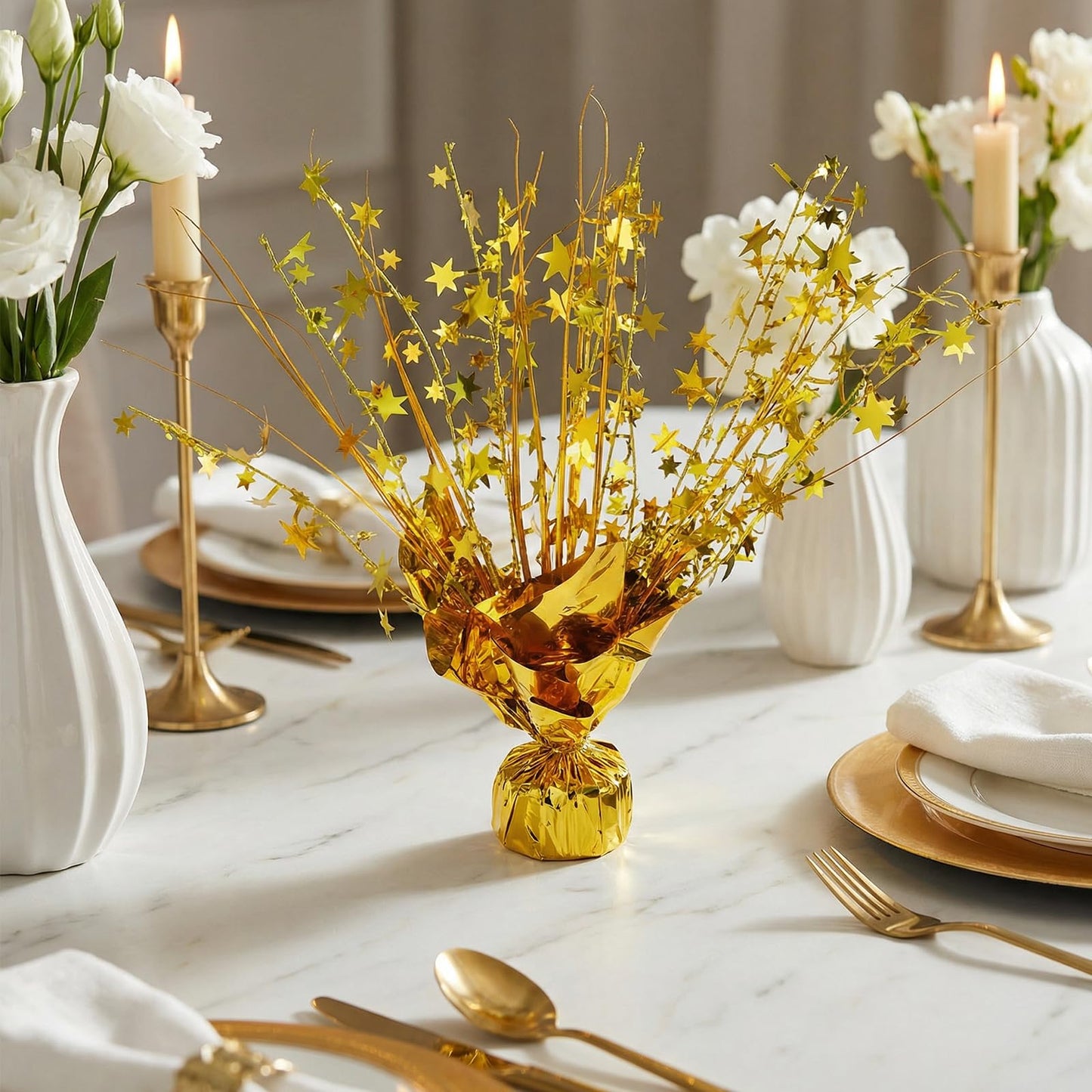 Moheaaei Centerpiece Star Table Decorations, 10 Pcs Glitter Gold Star Centerpieces for Party, Metallic Foil Spray Table Topper Decor for Birthday Wedding Anniversary New Year Holiday