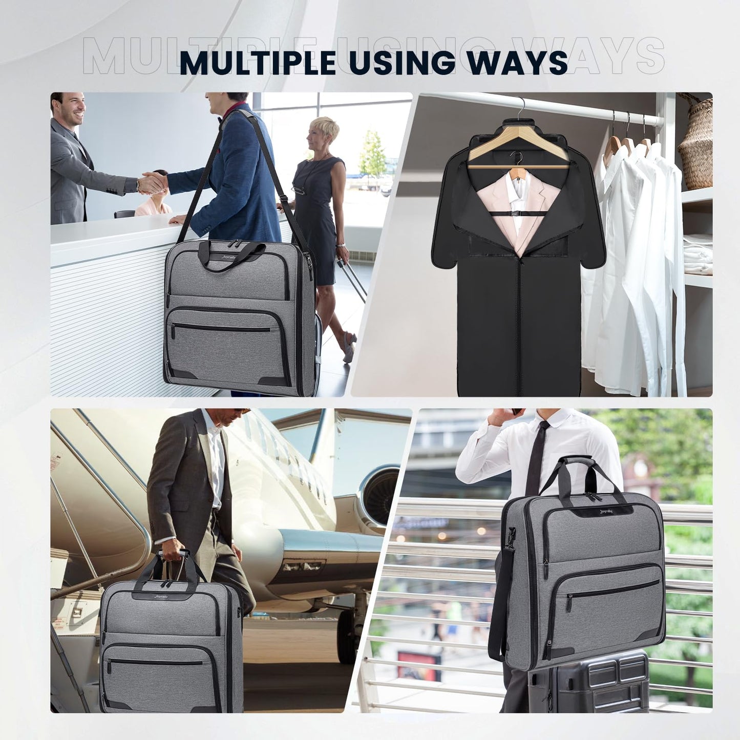 Garment Bags for Travel, Double Layered Carry on Garment Bag with Shoulder Strap, Foldable Suit Travel Bags for Men, Wrinkle Free Garment Travel Bag for Hanging Clothes, Dark Grey