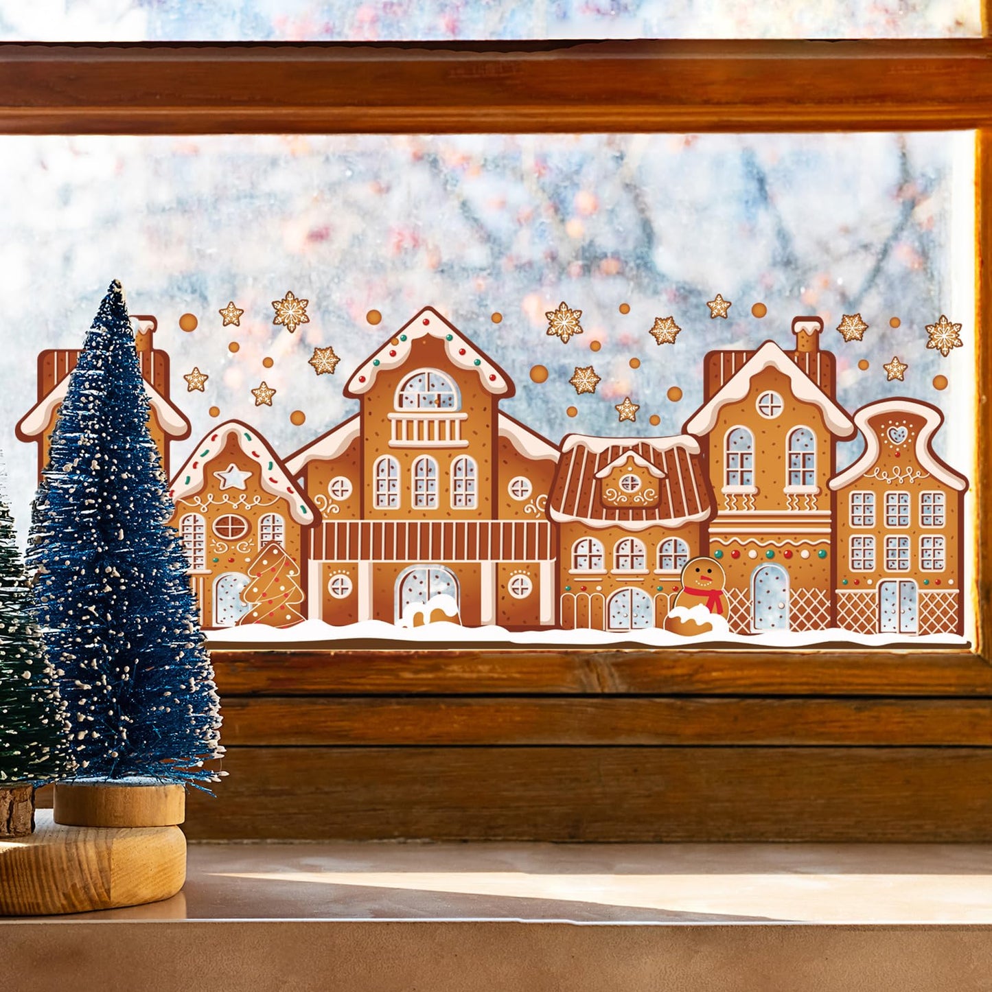 AmazingSpark 72" Large Christmas Gingerbread House Window Clings 9 Sheets Double Sided Gingerbread Man Window Decals Reusable Non Adhesive Stickers Xmas Static Cling Decoration for Christmas Winter
