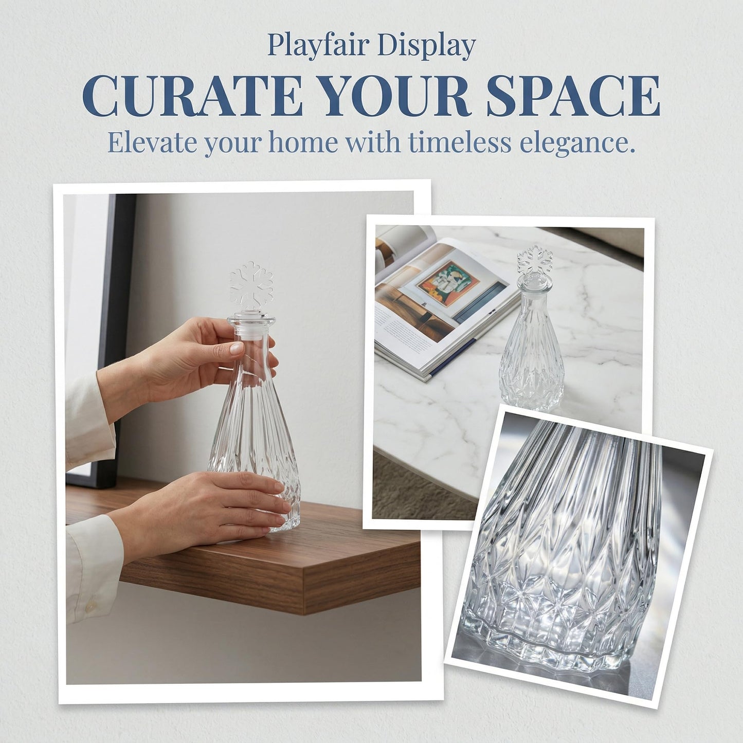 HMETOL 2pcs-Decorative Glass Jars with Ornate Glass Stoppers, Elegant Home Decor, Essential Oil Vials 2.8" L x 2.8" W x 7.5" H Snowflake Shaped Snap Cover