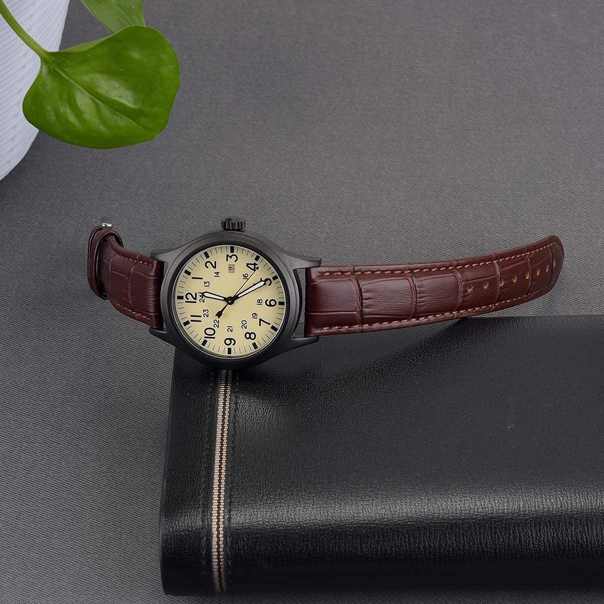EACHE 18mm Croco Brown Leather Watch Bands, Classical Genuine Leather Watch Strap for Men Women Dark Brown With Gold Buckle