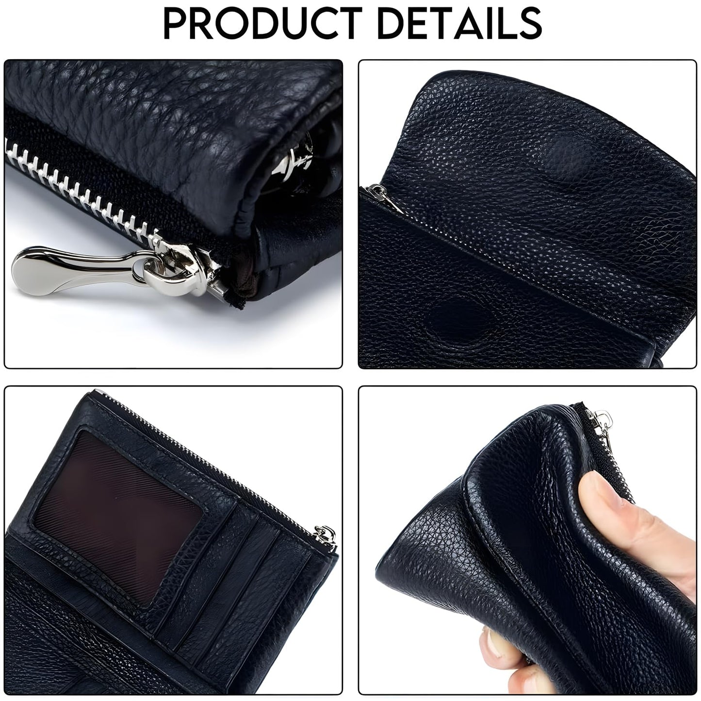Unisex Pebble Leather Wallet, 5.3In Short Genuine Leather Coin Card Holder, Two zippered pockets, Unisex Clutch Bags, Can Hold Coins, Cards, Id Cards (Dark blue)