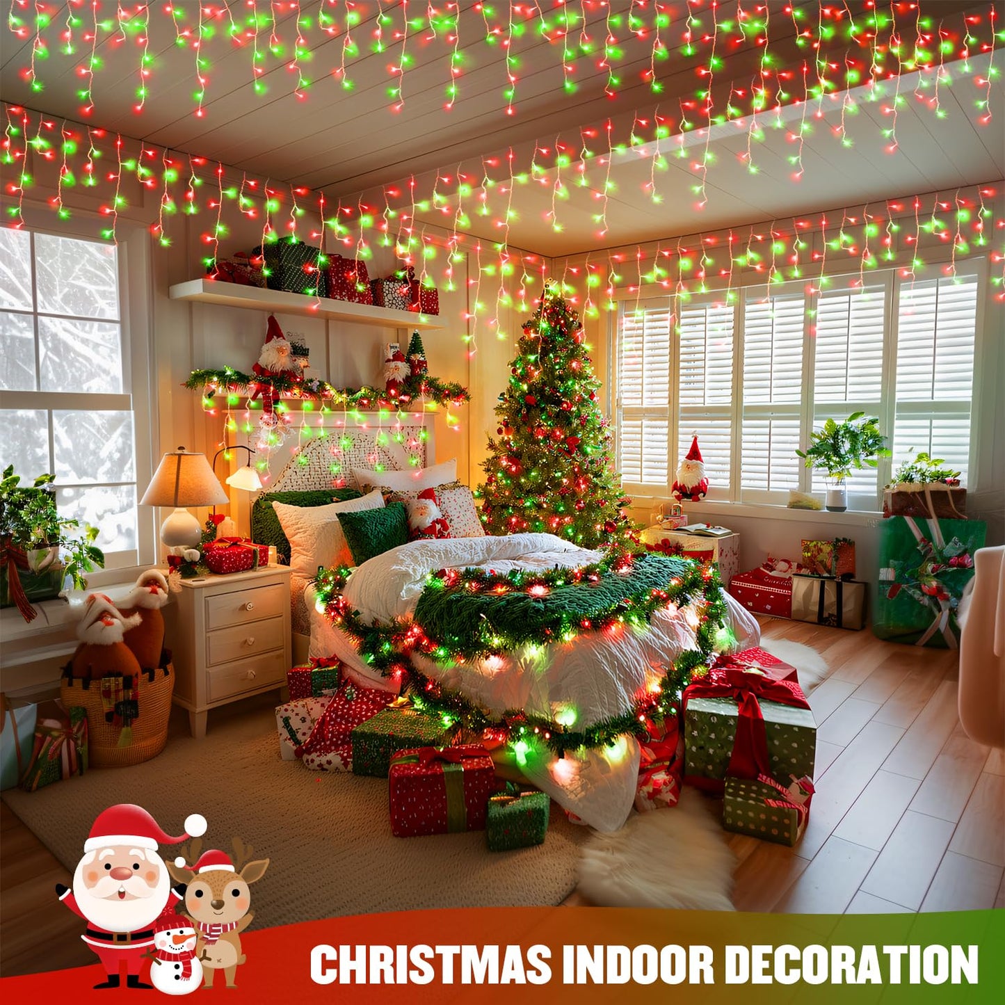 JMEXSUSS 400 LED Red and Green Icicle Lights Outdoor, 38.8ft Christmas Icicle Lights Plug in, Hanging Outdoor Indoor for Christmas House Party Holiday Decorations