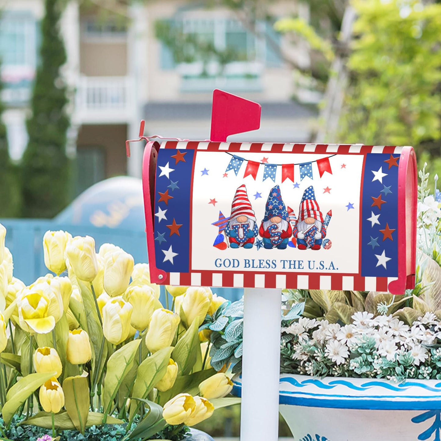 American Patriotic Mailbox Covers Magnetic Standard Size 25.5x21 in American Flag Magnetic Mail Box Covers 4Th of July Holiday Mailbox Wraps Post Letter Box Cover for Garden Yard Outside