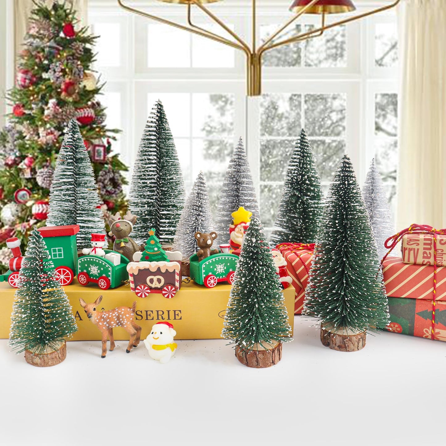 Desktop Miniature Pine Tree Tabletop Christmas Tree Small Pine Tree Decor Christmas Tree Toppers (Green Silver Dark Green)
