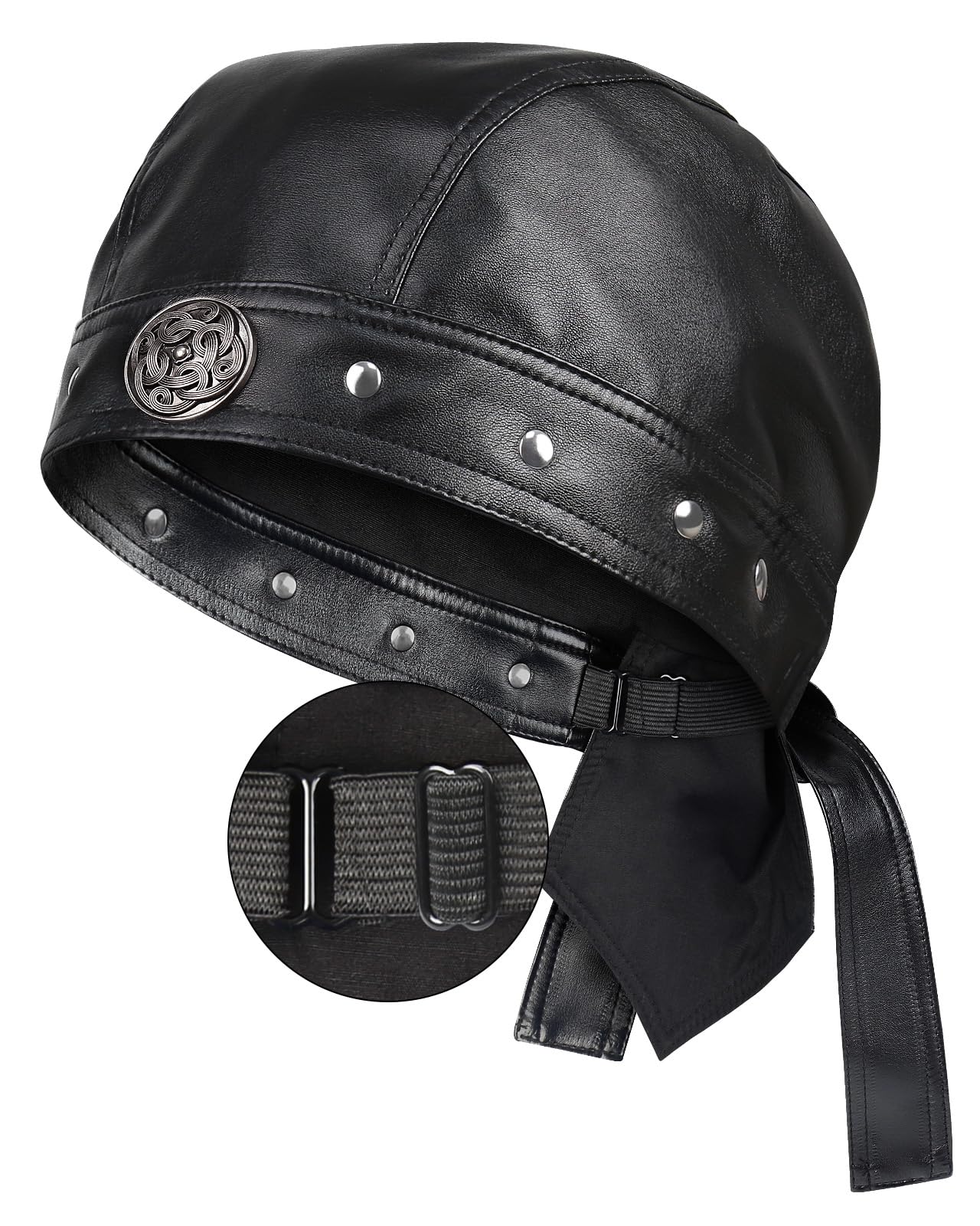 Hachapy Biker Cap for Women Leather, Adjustable Motorcycle Hat with Skull Fit & Toggle Buckle One Size Fits All