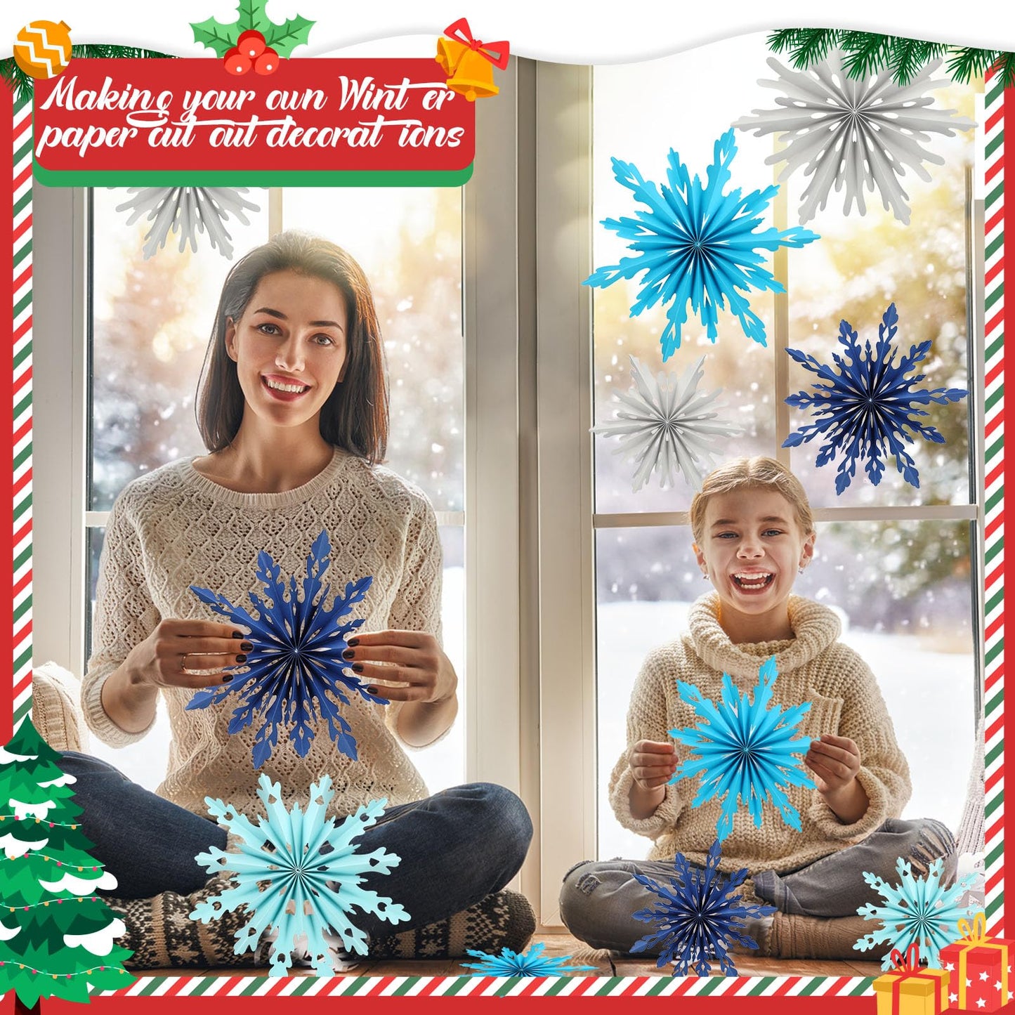 Fuyoooo 12 Pcs Snowflakes Hanging Decorations Blue Purple White Paper Fans Hollow Snowflakes Ceiling Hangings Decor Ice Birthday Fans Decor for Wedding Birthday Holiday Party Decoration(Blue)