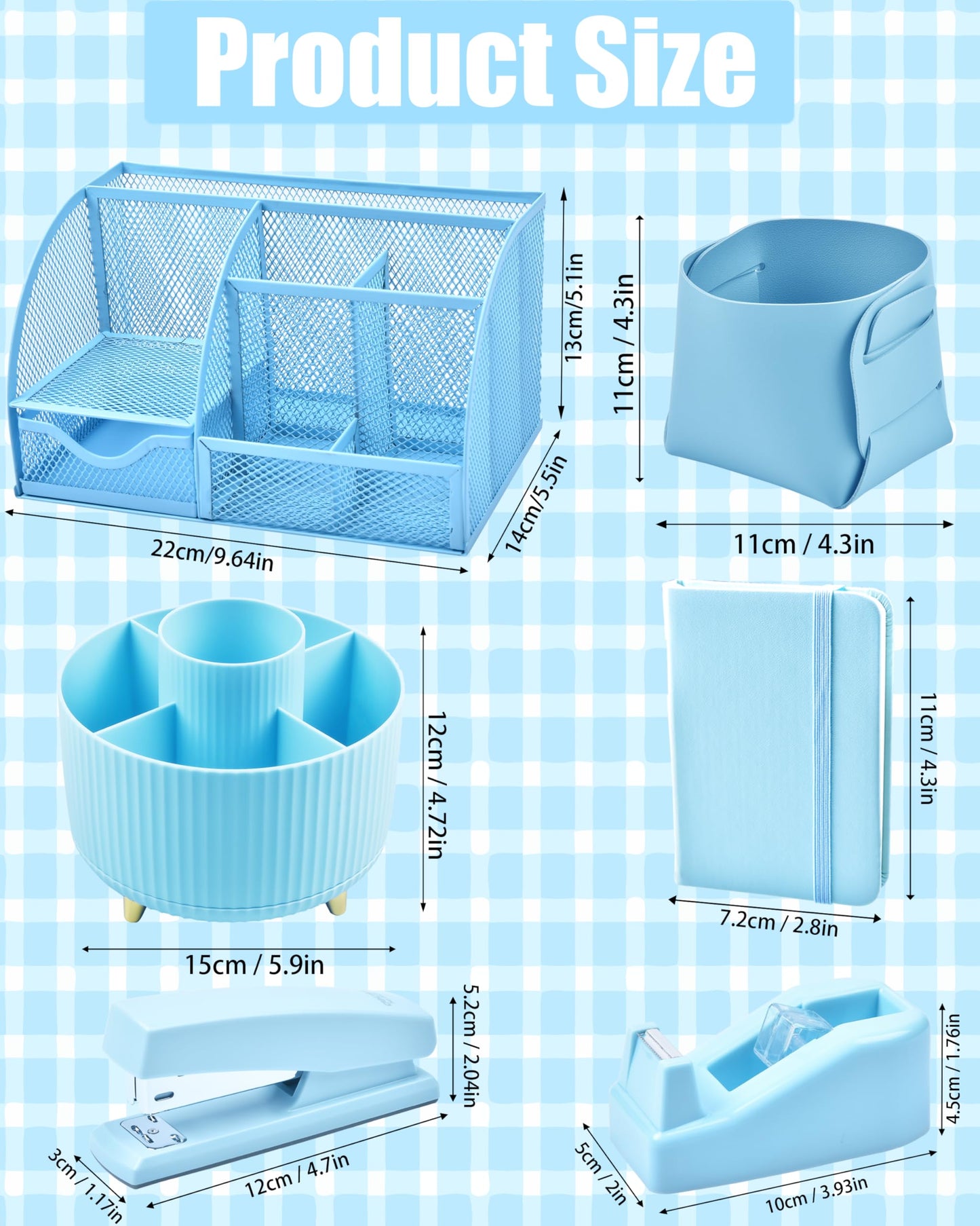LXEVIHK 20Pcs Blue Desk Organizers and Accessories With Mesh Desk Organizer and 360°Rotating Pen Holder and a Lot of Office Blue Office Supplies Beautifully Presented in a Gift Box