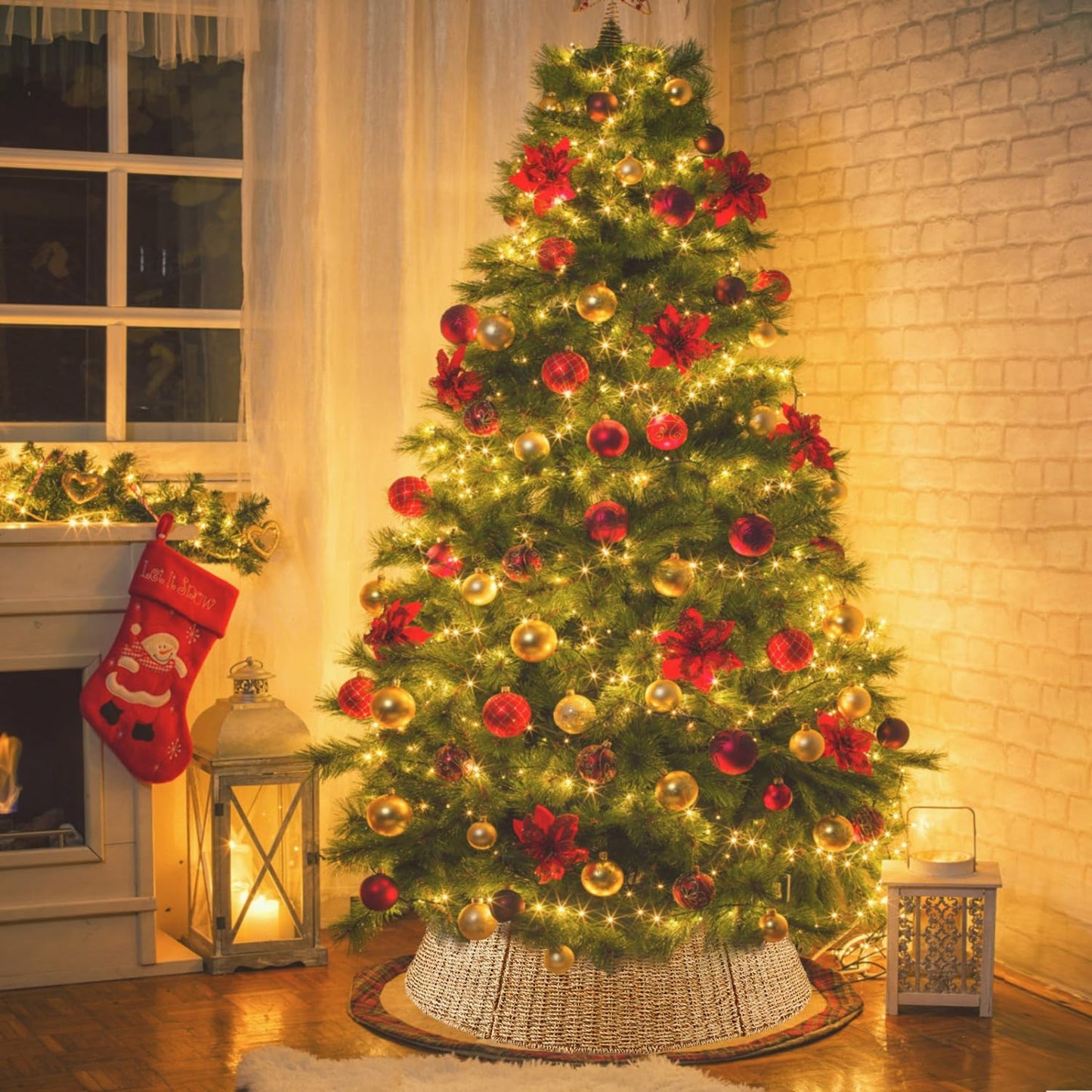 Rocinha 32 in Extra Large Rattan Christmas Tree Collar Basket - Rustic Handcrafted Christmas Tree Stand Cover Woven Tree Skirt Collar Christmas Tree Decoration Farmhouse Indoor Decorations for Home